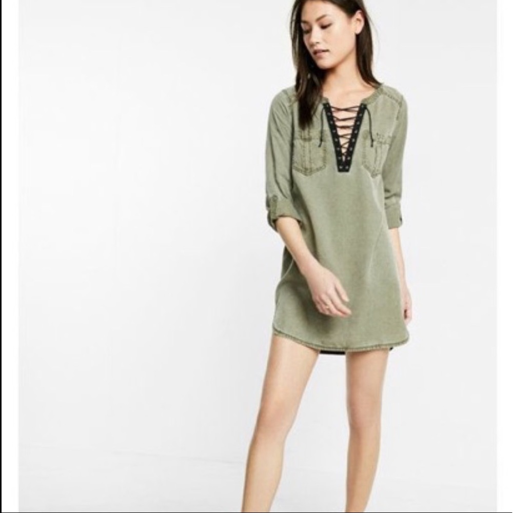 Express laceup silkysoft twill popover tunic dress